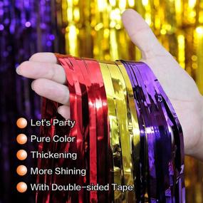 img 2 attached to Christmas Foil Fringe Curtains Tinsel Curtain Party Photo Backdrop - 3 Pack in Red, Purple, and Gold (3.2X6.56 ft) - Ideal for Christmas, New Year's Eve, and Holiday Party Decorations