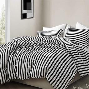 img 1 attached to 🌓 CLOTHKNOW Queen/Full Size Striped Comforter Set: Black and White Bedding Set with Ticking Stripes - Includes 3Pcs Comforter Sets and 2 Pillowcases