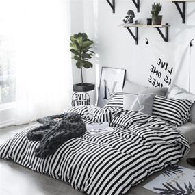 img 2 attached to 🌓 CLOTHKNOW Queen/Full Size Striped Comforter Set: Black and White Bedding Set with Ticking Stripes - Includes 3Pcs Comforter Sets and 2 Pillowcases