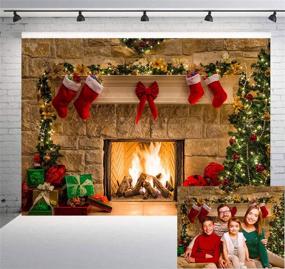 img 4 attached to 🎄 Christmas Party Photography Backdrop - GYA Xmas Fireplace Tree Sock Theme with Santa Garland Ball, Vinyl Background 7x5foot