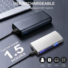 img 1 attached to Высокопроизводительный электрический плазменный зажигалка - USB-перезаряжаемый ветрозащитный зажигалка с индикатором заряда для огня, свечи, на открытом воздухе, приключений, кемпинга, походов - матовое серебро