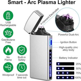 img 3 attached to High-Performance Electric Plasma Lighter - USB Rechargeable Windproof Lighter with Battery Indicator for Fire, Candle, Outdoors, Adventure, Camping, Hiking - Matt Silver