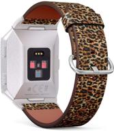 🐆 fitbit ionic compatible - leopard animal print leather band bracelet strap wristband replacement with adapters logo