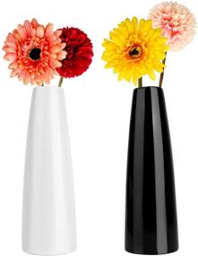img 4 attached to 🏺 Ceramic Vase Set of 2 with 4 Artificial Flowers - Unique Home Décor - Ideal Shelf, Bookcase, and Cabinet Decoration - Modern Farmhouse Style - Table and Fireplace Accent - Perfect Gift for Birthdays