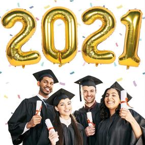 img 3 attached to 🎓 Декорации к выпускному 2021 года - Золотистый блестящий баннер "С поздравлением, выпускники", Большой плакат "С поздравлением, выпускники", Золотистые фольгированные шарики с цифрами 2021 - Идеально подходит для оформления вечеринки на улице и помещении, Поставки для празднования выпускного класса 2021 года