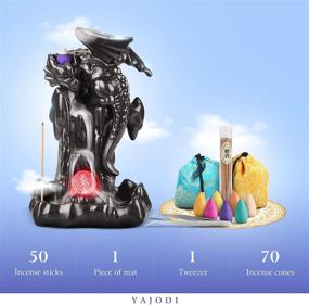 img 3 attached to 🐉 YAJODI Dragon Backflow Incense Holder: Aesthetic Waterfall Incense Burner with 70 Cones, 50 Sticks, Mat, and Tweezers - Aromatherapy Ornament for Home Decor (Black Brown)