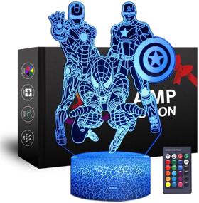 img 4 attached to 👨 Vibrant Iron Man LED Night Light - Remote Control 3D Illusion Lamp with 16 Color Options, Perfect Boys' Decor and Gift