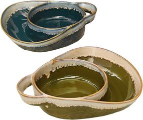 img 4 attached to Exquisite Blue Green Stoneware Soup Bowls: Perfect for Elegant Dining