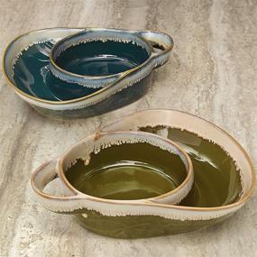 img 2 attached to Exquisite Blue Green Stoneware Soup Bowls: Perfect for Elegant Dining