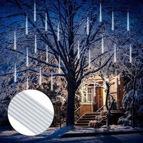 img 1 attached to 🌟 MinSoHi LED Meteor Shower Rain Lights: Waterproof 192 LEDs 8 Tubes for Christmas, Halloween, and Outdoor Party Decor (White)