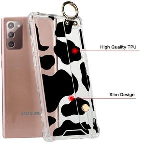 img 2 attached to 🐄 Samsung Galaxy Note 20 Clear Case with Cow Print Wrist Strap Kickstand, Screen Protector - Cute Transparent Protective Bumper Band Cover for Women, Girls [Note 20 6.7”]