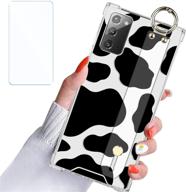 🐄 samsung galaxy note 20 clear case with cow print wrist strap kickstand, screen protector - cute transparent protective bumper band cover for women, girls [note 20 6.7”] logo