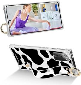 img 1 attached to 🐄 Samsung Galaxy Note 20 Clear Case with Cow Print Wrist Strap Kickstand, Screen Protector - Cute Transparent Protective Bumper Band Cover for Women, Girls [Note 20 6.7”]