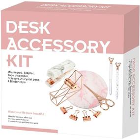 img 4 attached to 🌹 Rose Gold 10-Piece TOODOO Desk Accessory Set: Stapler, Mouse Pad, Tape Dispenser, Crystal Pens, Scissors, and More Table Accessories