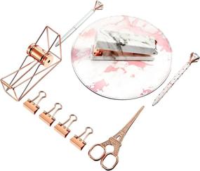 img 3 attached to 🌹 Rose Gold 10-Piece TOODOO Desk Accessory Set: Stapler, Mouse Pad, Tape Dispenser, Crystal Pens, Scissors, and More Table Accessories