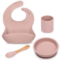 🍼 bpa-free baby feeding set – food grade silicone dinner plate and cutlery bundle for self-feeding – includes suction cup bowl, spoon, bib, and cup (pink) logo