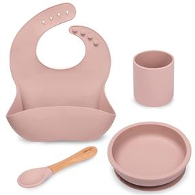 img 4 attached to 🍼 BPA-Free Baby Feeding Set – Food Grade Silicone Dinner Plate and Cutlery Bundle for Self-Feeding – Includes Suction Cup Bowl, Spoon, Bib, and Cup (Pink)