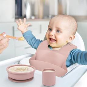 img 3 attached to 🍼 BPA-Free Baby Feeding Set – Food Grade Silicone Dinner Plate and Cutlery Bundle for Self-Feeding – Includes Suction Cup Bowl, Spoon, Bib, and Cup (Pink)