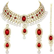 💍 aheli indian wedding wear beaded faux kundan pearl necklace set with maang tikka - ethnic fashion jewelry for women logo