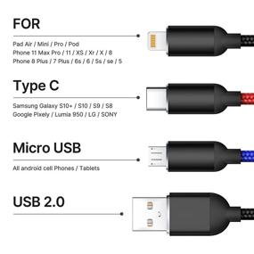 img 3 attached to 🔌 2-пакетный многофункциональный зарядный кабель - нейлоновый оплётка 3-в-1 USB кабель для быстрой зарядки с разъемами Type-C, Micro USB и IP, совместимый с большинством телефонов и планшетов - 4фт