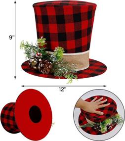 img 2 attached to 🎩 Prsildan Red Black Buffalo Plaid Check Top Hat with Pine Cone Berries and Bells - Christmas Tree Topper, Xmas Snowman Décor, Desktop Ornaments, Holiday Home Decorations