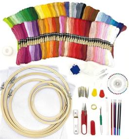 img 4 attached to 🧵 IvySkye Embroidery Kit: 100 Color Threads, 5 Bamboo Hoops, Aida Cloths, Needles, and More - Perfect for Cross Stitch and Needle Point Beginners