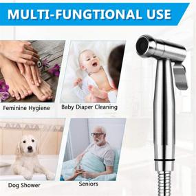 img 2 attached to 🚿 Premium Stainless Steel Handheld Bidet Sprayer Set - Anti-Leak Hose, Adjustable Water Pressure - Ideal for Feminine Hygiene, Cloth Diaper Cleaning, and Pets' Shower