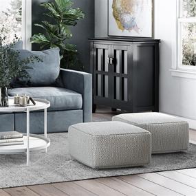 img 3 attached to Simplihome Nate Square Pouf, Footstool, Upholstered in Grey Melange Hand Woven Cotton with Modern Patterns, Ideal for Living Room, Bedroom, and Kids Room Décor, Transitional Style