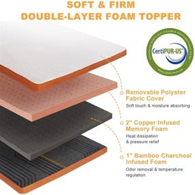 img 2 attached to 🛏️ Maxzzz 3 Inch Queen Mattress Topper: Copper Memory Foam & Bamboo Charcoal, Breathable Cover, Ventilated & CertiPUR-US Certified