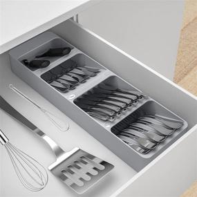 img 2 attached to HOTEC Kitchen Drawer Organizer Tray - Silverware Cutlery Spoon Knife Fork Storage Box - Grey