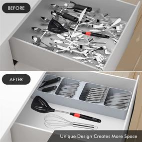 img 1 attached to HOTEC Kitchen Drawer Organizer Tray - Silverware Cutlery Spoon Knife Fork Storage Box - Grey