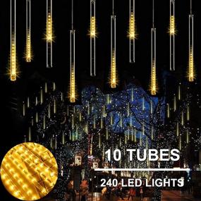 img 4 attached to 🌟 iBaycon 11.8 inch Meteor Shower Raindrop Lights – 10 Tubes, 240 LEDs with Timer for Holiday Party Wedding Christmas Tree Decoration in Warm White