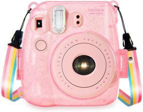 img 4 attached to 📷 Wolven Crystal Camera Case with Adjustable Rainbow Shoulder Strap - Compatible with Fujifilm Instax Mini 8, Mini 8+, and Mini 9 Cameras - Pink Crystal