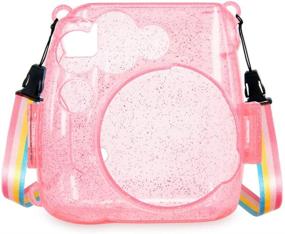 img 3 attached to 📷 Wolven Crystal Camera Case with Adjustable Rainbow Shoulder Strap - Compatible with Fujifilm Instax Mini 8, Mini 8+, and Mini 9 Cameras - Pink Crystal