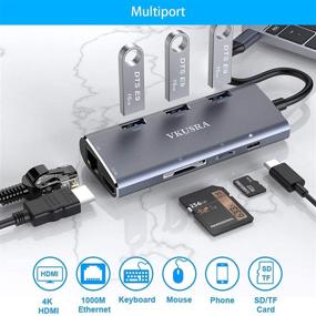 img 2 attached to 🔌 Vkusra 8-in-1 USB C Docking Station: USB C Hub Multiport Adapter for Mac Pro - HDMI, PD Charging, RJ45 Network, SD/TF Card Reader, USB 3.0 Hub