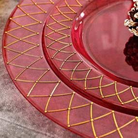 img 1 attached to 🎄 Nervure 150PCS Clear Red Disposable Plastic Plates with Gold Rim &amp; Gold Plastic Silverware Set - Includes 50 Plates, 25 Knives, 25 Forks, 25 Spoons, 25 Cups - Ideal for Christmas Celebration