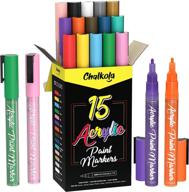 🎨 chalkola fine tip acrylic paint pens set of 15 - ideal for rock painting, canvas, wood, ceramic, glass - water based non toxic ink - art supplies for kids and adults logo