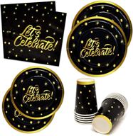 🎉 black & gold new year's eve 2022: 24 paper plates, 24 cups, and 50 napkins for a festive celebration - disposable tableware set logo