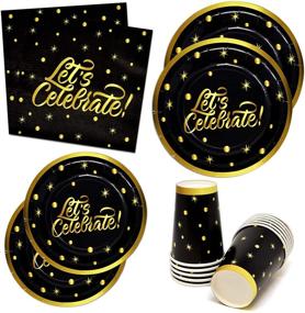 img 4 attached to 🎉 Black & Gold New Year's Eve 2022: 24 Paper Plates, 24 Cups, and 50 Napkins for a Festive Celebration - Disposable Tableware Set