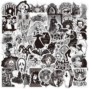 img 4 attached to 50Pcs Gothic Stickers: Cool Black and White Decals for Various Surfaces - Skull Waterproof Stickers for Teens and Kids' Water Bottles, Laptops, Guitars, Cars, Motor Bikes, Skateboards