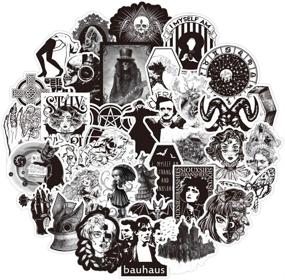 img 3 attached to 50Pcs Gothic Stickers: Cool Black and White Decals for Various Surfaces - Skull Waterproof Stickers for Teens and Kids' Water Bottles, Laptops, Guitars, Cars, Motor Bikes, Skateboards