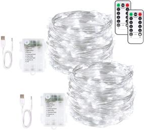 img 4 attached to Blingstar Fairy Lights 2 Pack 33ft 100 LED USB & Battery Operated Christmas Lights with Remote Control Timer - 8 Modes Firefly Lights - Cool White Fairy String Lights for Bedroom & Wedding Decor