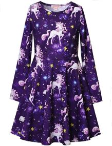 img 4 attached to 🦄 Winter Girls' Clothing and Dresses - Sleeve Cotton Unicorn Dresses