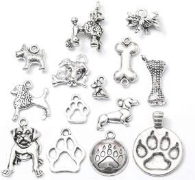 img 2 attached to 🦴 Exquisite 100g Pet Charm: Assorted Antique Silver Tone Dog Bone Paw Print Footprint Pendant for DIY Jewelry Making