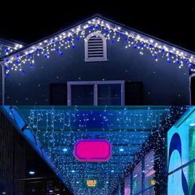 img 2 attached to Joliyoou 360 LEDs 29.5ft Dripping Icicle Christmas Lights, 8 Modes Curtain Fairy Lights with 60 Drops, Outdoor Indoor Xmas Holiday Wedding Party Decorations (Blue)