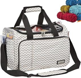 img 4 attached to 🧶 HOMEST Yarn Storage Bag, Large Organizer for Crochet Hooks, Needles, Yarn Skeins and Accessories, Knitting Tote with Removable Inner Dividers, Gray - Enhanced SEO