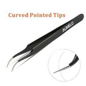 img 1 attached to 👁️ AUMELO Eyelash Extension Tweezers - 3 PCS Professional Stainless Steel Precision Lash Tweezers Set for Beauty Enhancements - Perfectly Aligned Pointy Ends, Black