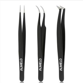 img 3 attached to 👁️ AUMELO Eyelash Extension Tweezers - 3 PCS Professional Stainless Steel Precision Lash Tweezers Set for Beauty Enhancements - Perfectly Aligned Pointy Ends, Black