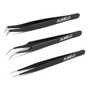 img 4 attached to 👁️ AUMELO Eyelash Extension Tweezers - 3 PCS Professional Stainless Steel Precision Lash Tweezers Set for Beauty Enhancements - Perfectly Aligned Pointy Ends, Black