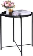 🌼 small black metal side table - ideal patio, living room, bedroom, balcony, and office end table - round coffee table - compact folding table for small spaces logo